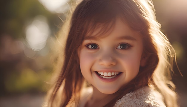 Retrato de una hermosa niña en el parque al atardecer