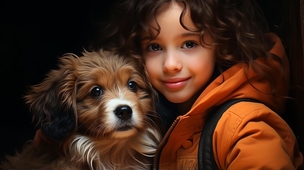 retrato de una hermosa niña con su perro