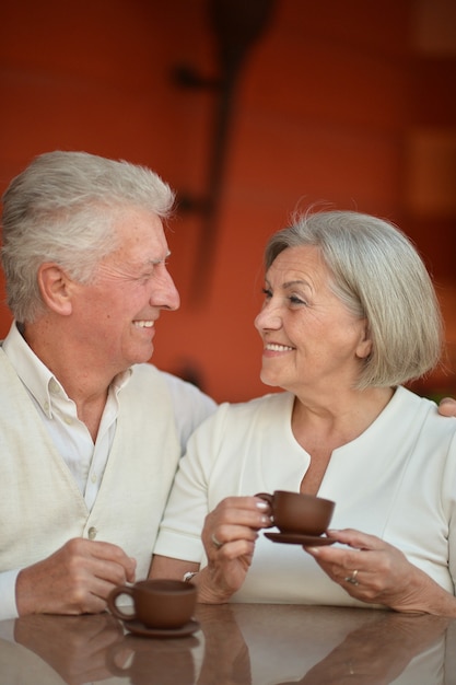 Retrato de hermosa pareja de ancianos en fecha