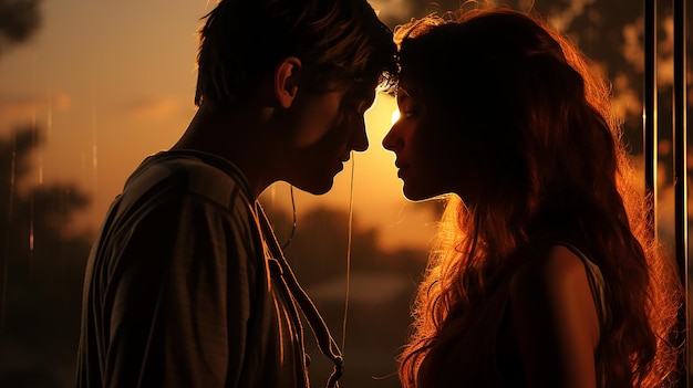 retrato de una hermosa pareja joven esperando besarse en su tiempo de viaje contra la luz del atardecer