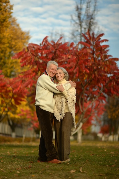 Retrato de hermosa pareja senior feliz en el parque