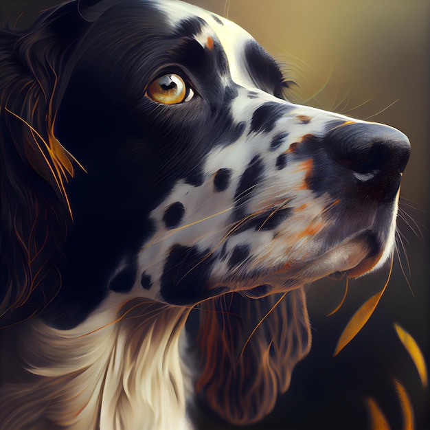 Retrato de una hermosa raza de perro Setter inglés Pintura digital