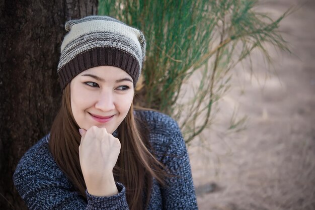 retrato, de, hermoso, asiático, womanyoung, niña, invierno, portraitthailand, gente