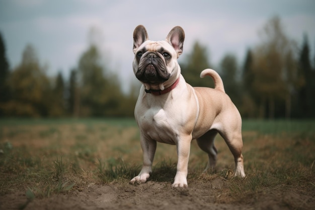 Retrato de un hermoso bulldog francés de pie en el campo Generado por IA