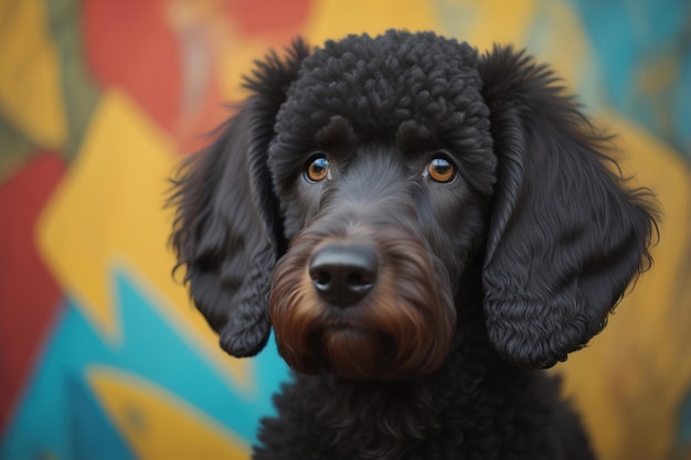 Retrato de un hermoso cachorro de perrito negro en un fondo de color sólido ai generativo