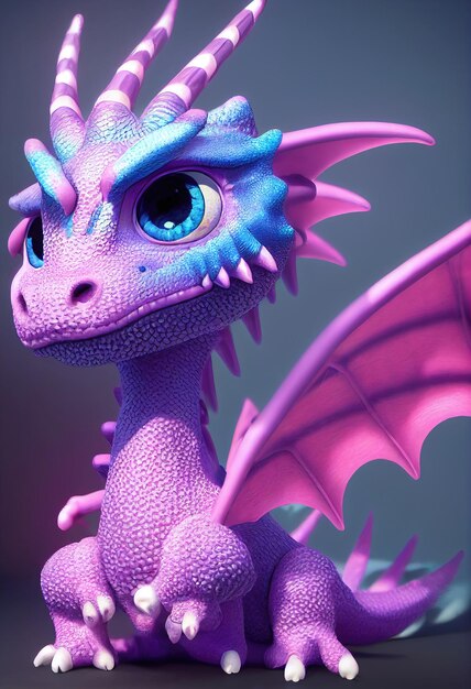 Retrato de un hermoso dragón de dibujos animados lindo Imagen de un dragón rosa