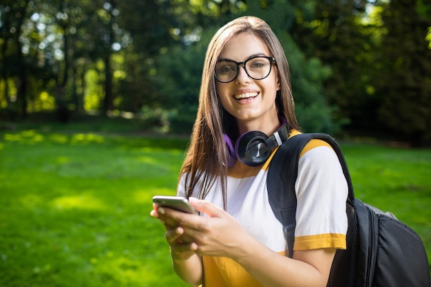 retrato, de, hermoso, estudiante, niña, con