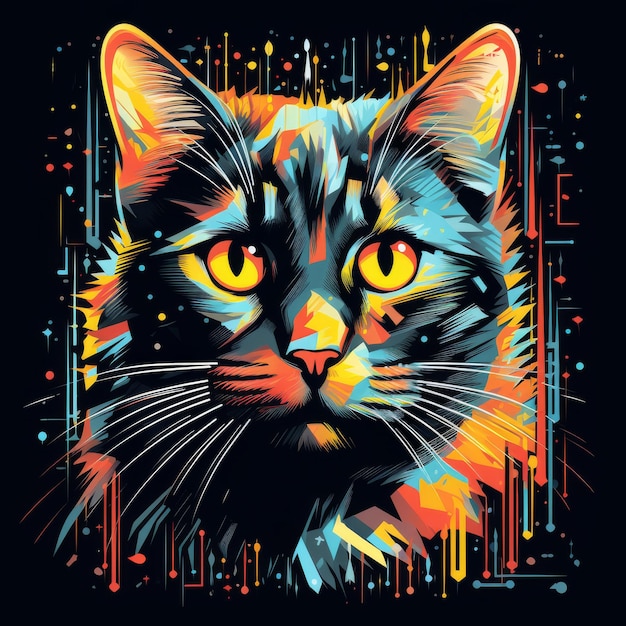 Retrato de un hermoso gato con un fondo colorido