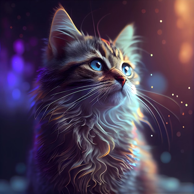 Retrato de un hermoso gato Maine Coon con ojos azules