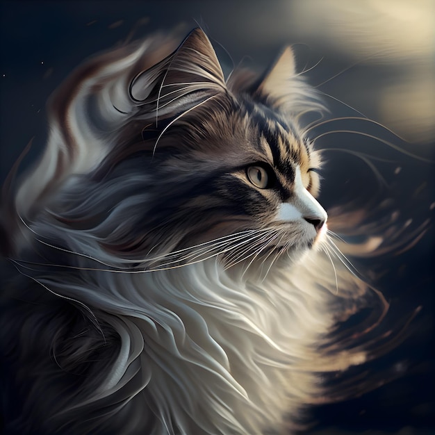 Retrato de un hermoso gato Maine Coon con pelo largo