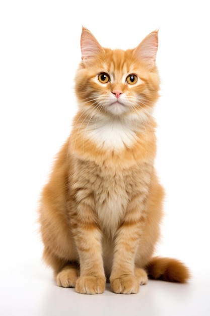 Retrato de un hermoso gato naranja lindo aislado sobre un fondo blanco