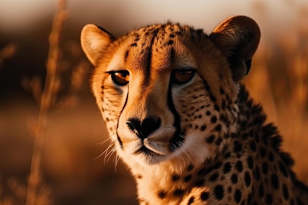 Retrato de un hermoso guepardo en Namibia África al atardecer