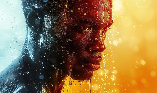 retrato de un hermoso hombre afroamericano bajo la lluvia