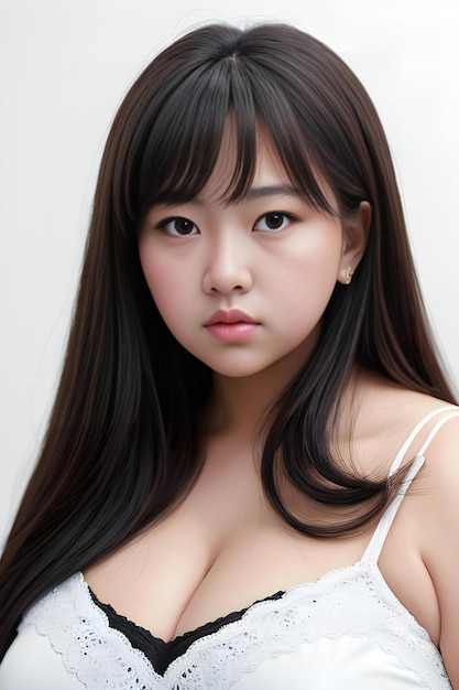 retrato, de, un, hermoso, joven, mujer asiática, en, blanco, lenceria