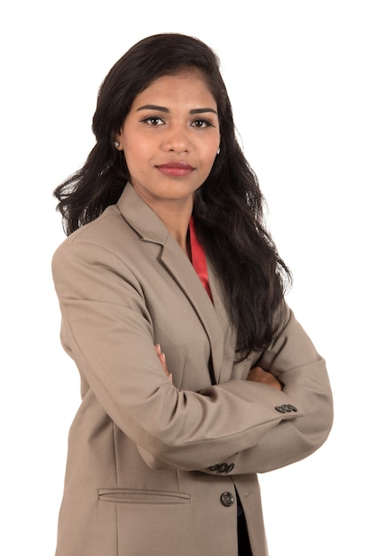 Foto retrato, de, hermoso, joven, mujer de negocios