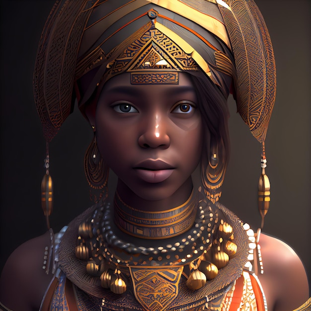 retrato, de, un, hermoso, mujer africana, en, étnico, disfraz, 3d, interpretación