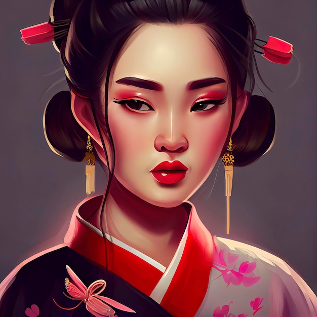 retrato, de, hermoso, mujer china, en, traje tradicional