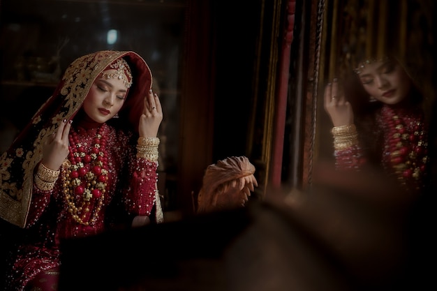 Retrato, de, hermoso, mujer india