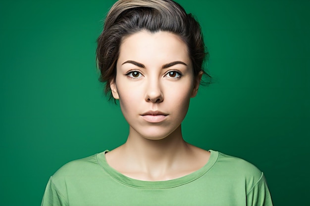 retrato, de, un, hermoso, mujer joven, en, camiseta verde