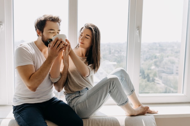 Retrato, de, hermoso, pareja joven