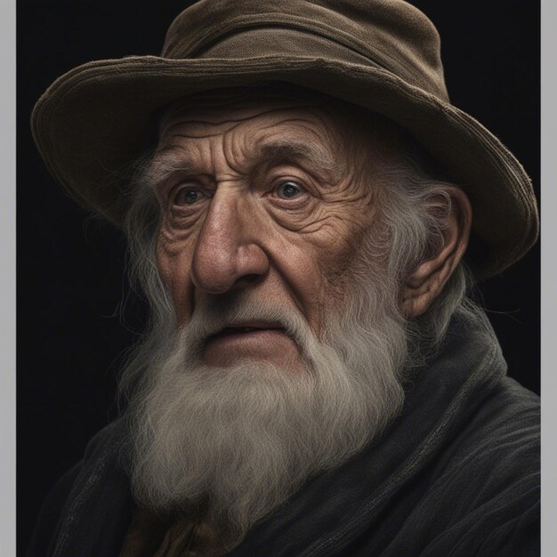 Foto un retrato hiperrealista de un anciano aislado en un fondo oscuro