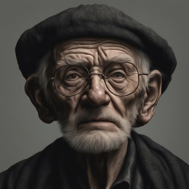 Foto un retrato hiperrealista de un anciano aislado en un fondo oscuro