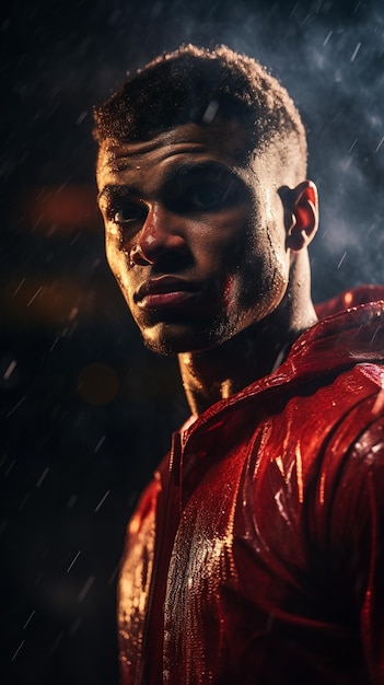 Foto un retrato hiperrealista de un poderoso pero afligido campeón de boxeo