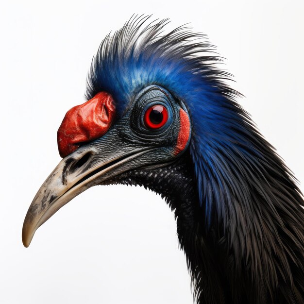 Retrato hiperrealista de la vida silvestre Casuario negro y azul con imágenes humorísticas