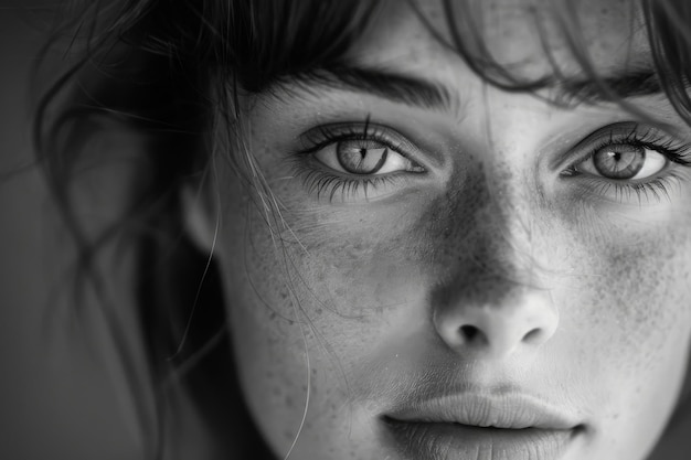 Un retrato hipnotizante de una mujer con el cabello peciloso distintivo capturado en blanco y negro