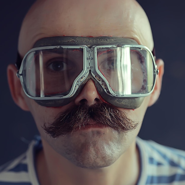 retrato de un hipster punk de vapor, hombre bigotudo posando, cara, bigote