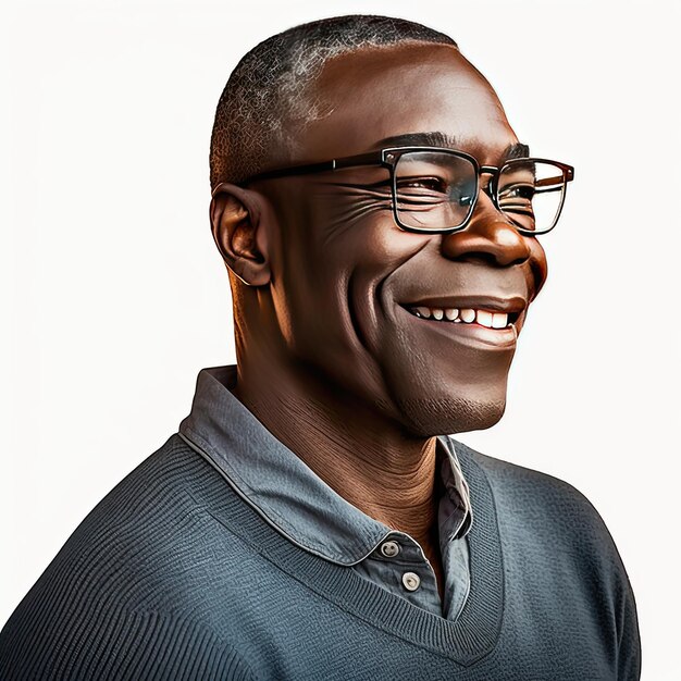 Retrato de un hombre afroamericano negro de negocios de mediana edad sonriente feliz aislado en un fondo blanco IA generativa