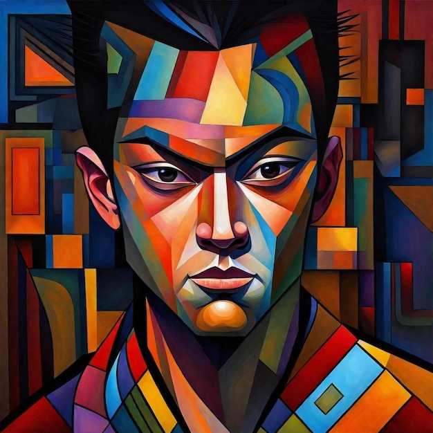 Retrato de un hombre afroamericano en una pintura abstracta colorida