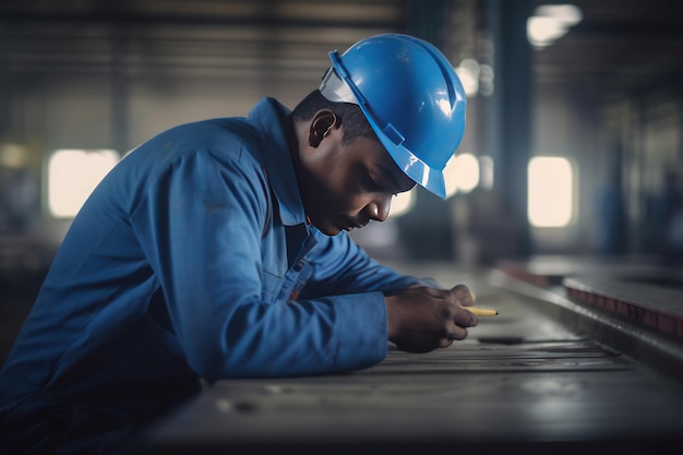 Retrato de hombre afroamericano trabajador de fábrica ai generado