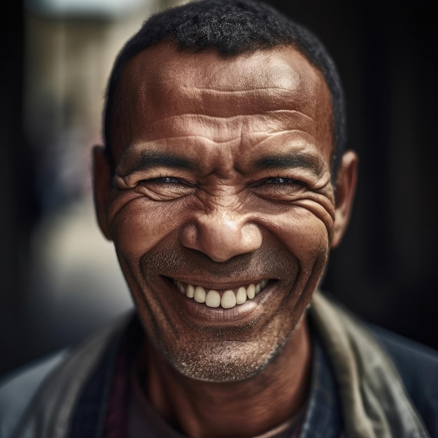 Retrato de hombre árabe egipcio con cara afilada de pelo negro con fondo de calle de construcción