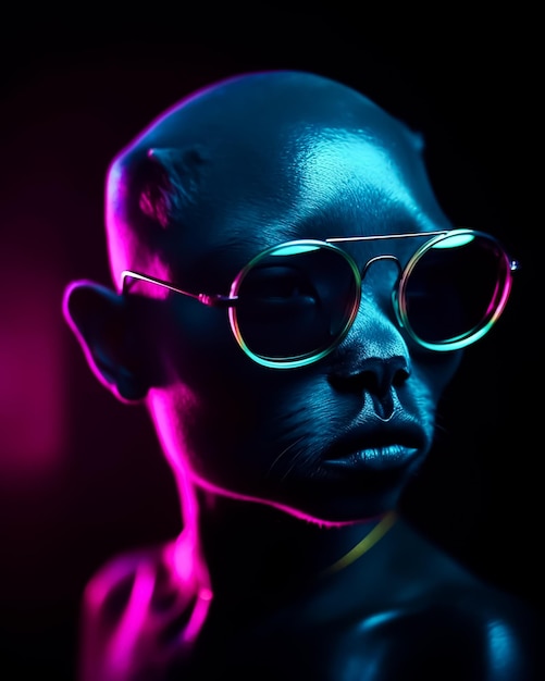 Un retrato de un hombre azul con gafas.