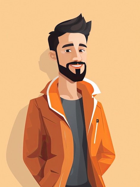 Un retrato de un hombre con barba y una chaqueta marrón.