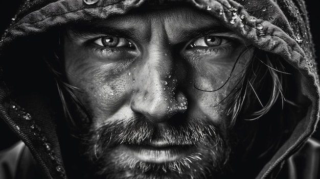 Un retrato de un hombre con barba y ojos azules.