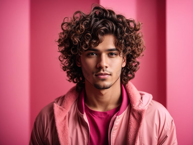 Foto retrato de un hombre con el cabello rizado