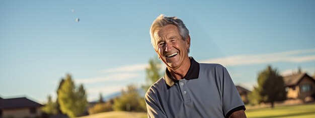 Foto retrato de un hombre en un campo de golf