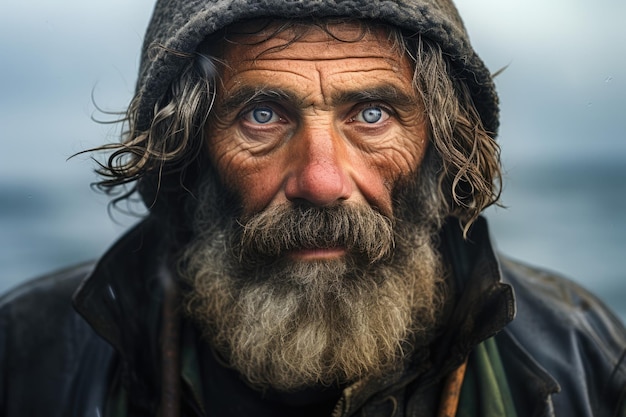 Retrato hombre cara sucia hombre adulto viejo barba pobreza persona pobre