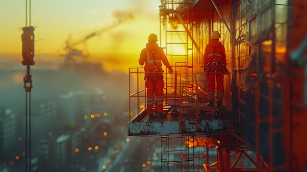 Retrato de un hombre con un casco de construcción en un sitio de construcción