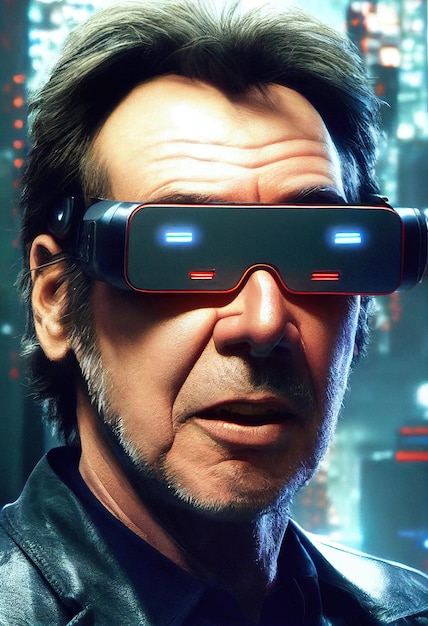 Retrato de un hombre ciberpunk de ciencia ficción Hombre futurista de alta tecnología del futuro