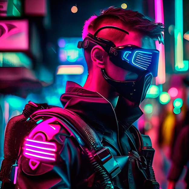 Retrato de un hombre cyberpunk de ciencia ficción