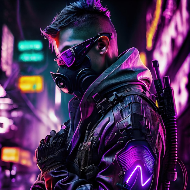 Retrato de un hombre cyberpunk de ciencia ficción