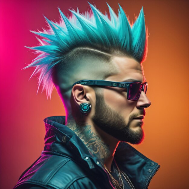 Retrato de hombre cyberpunk de estilo futurista y neón