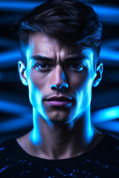 Foto retrato de hombre con efectos visuales de luces azules foto gratis