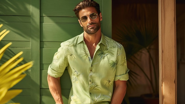 Retrato de un hombre elegante y guapo en la moda de verano