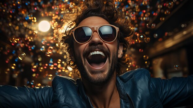 retrato de un hombre feliz con gafas