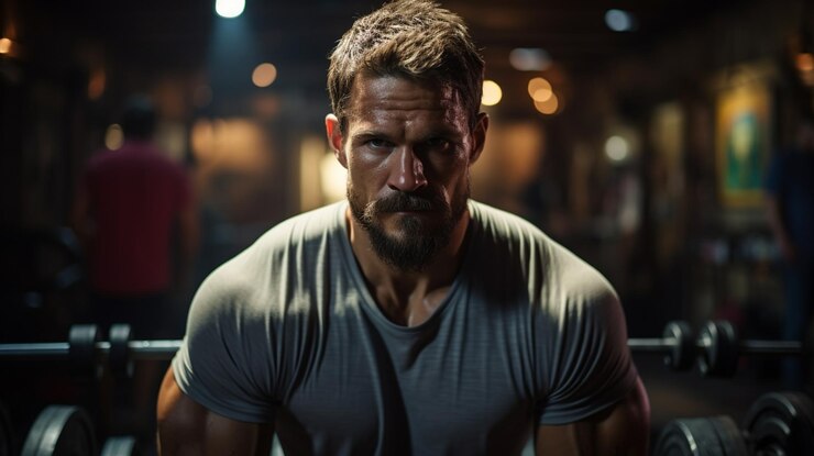 Retrato de hombre fuerte con barba en gymgenerative ai