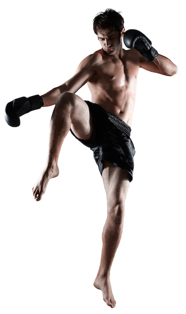 Retrato de un hombre guapo de boxeo aislado sobre fondo